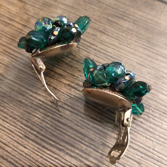 Vintage Clip Earrings Iridescent Glass Beads West Germany - Picture 9 of 12